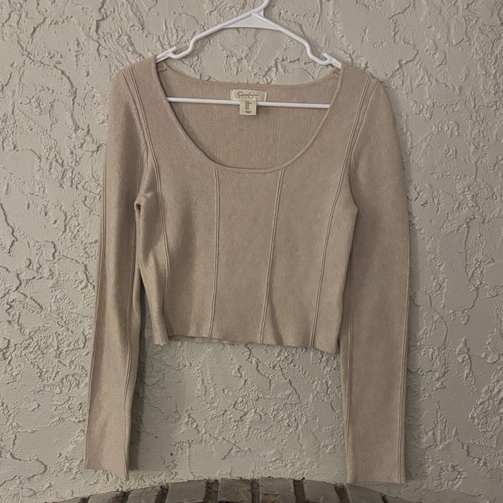 Jessica Simpson Beige Long Sleeve Crop Top